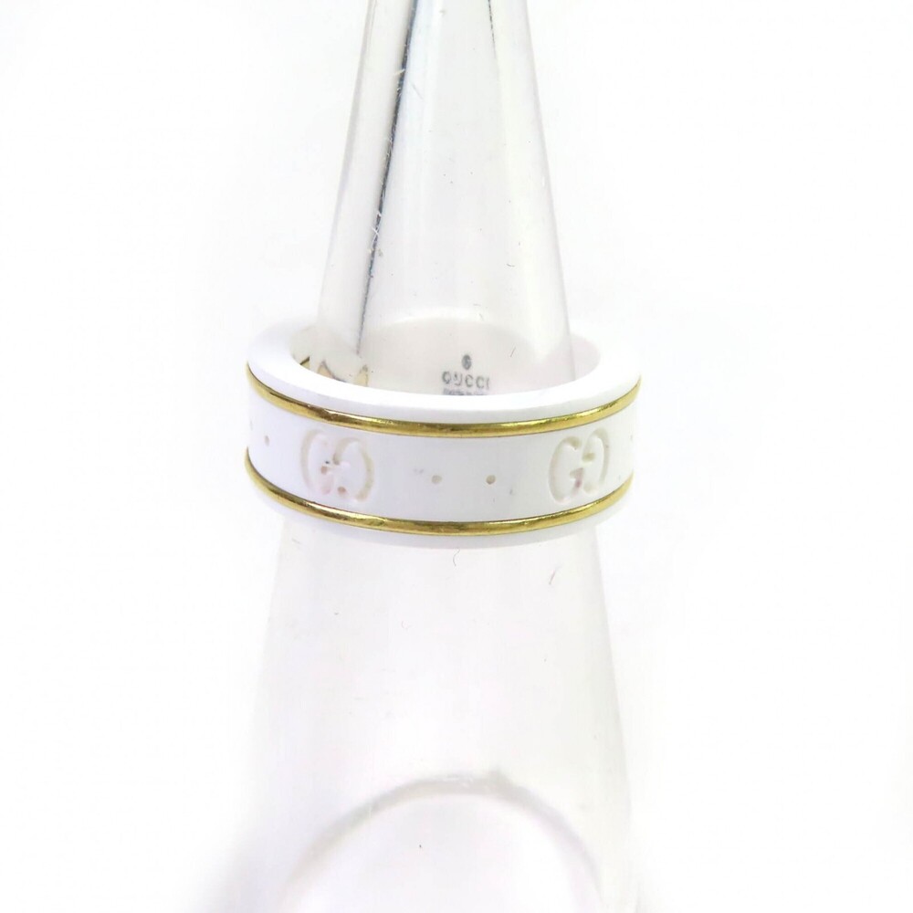 GUCCI Icon Ring, 18K White Gold, Ceramic, 4.5g, Made in Italy, Approx. Japane... - Picture 1 of 11